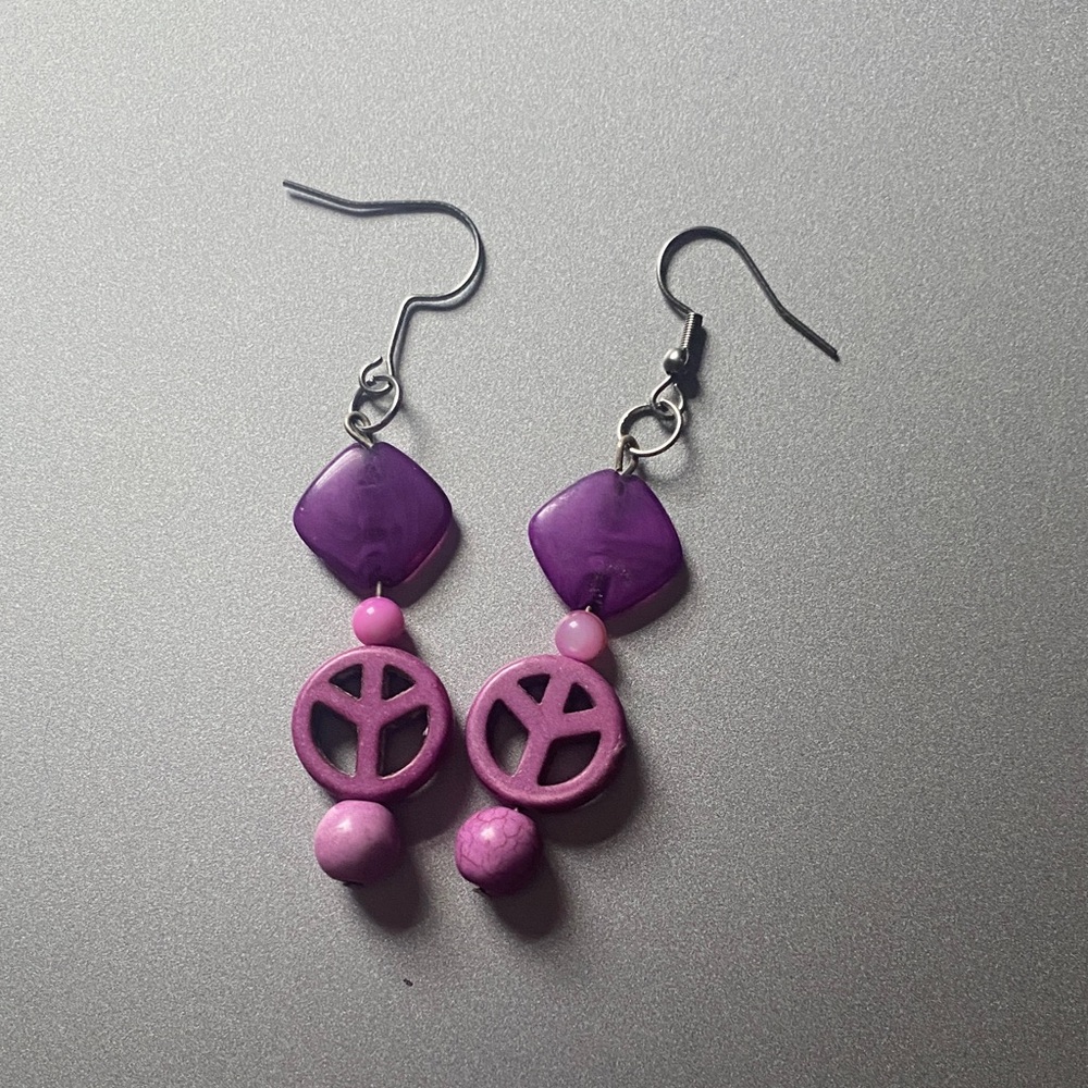 Purple and Pink Peace Sign Earrings